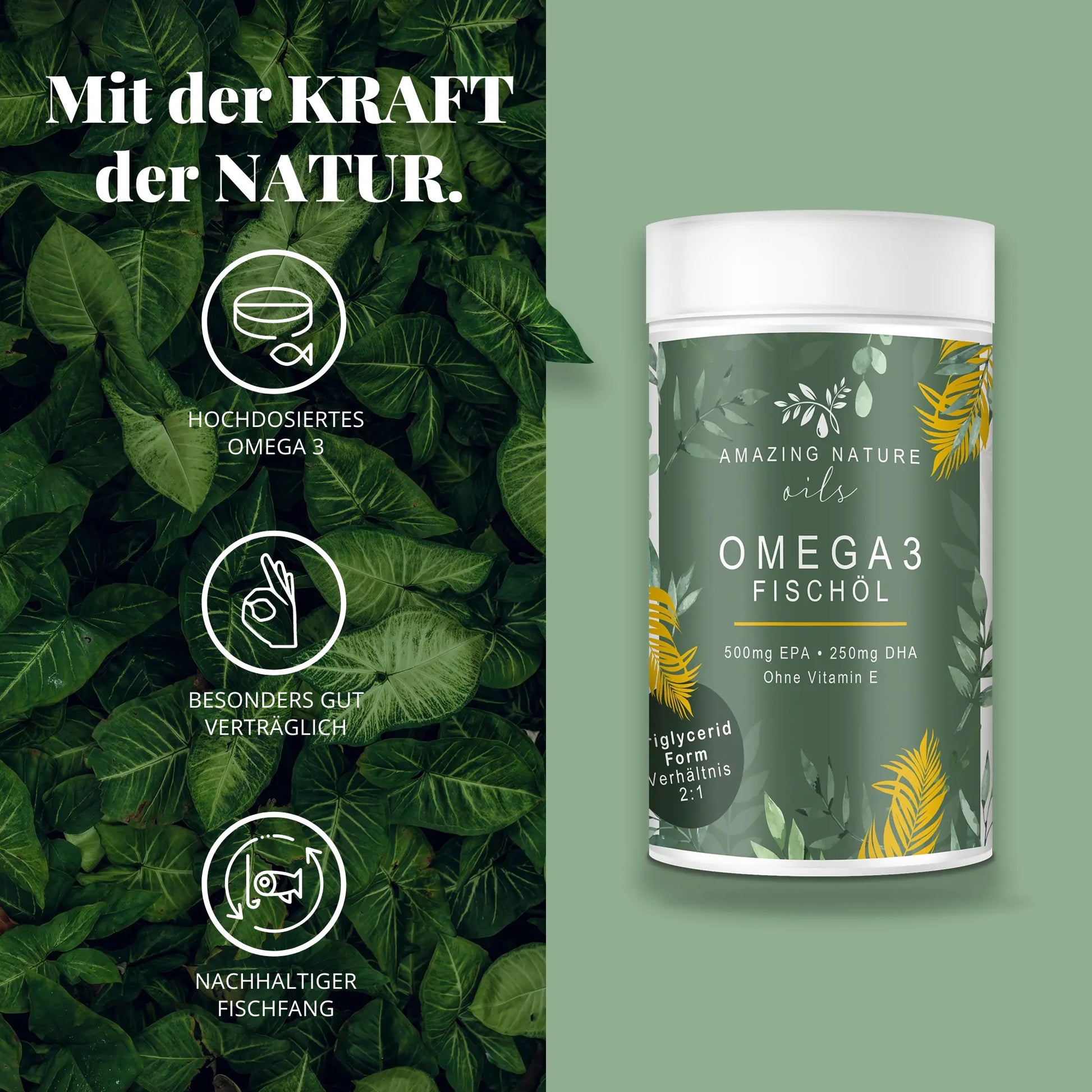Omega 3 Kapseln 1 x 120 Kapseln mit 750mg  EPA & DHA pro Kapsel Amazing Nature®