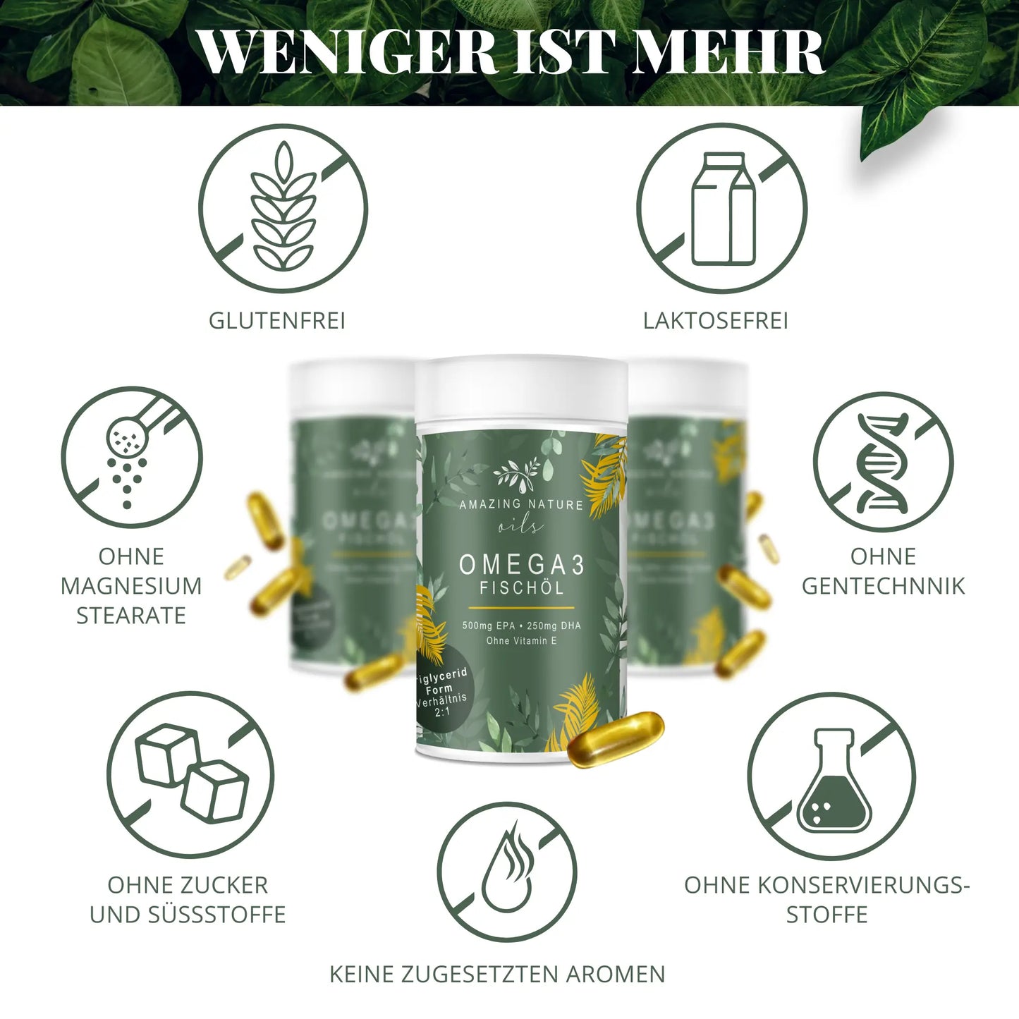 Omega 3 Kapseln 1 x 120 Kapseln mit 750mg  EPA & DHA pro Kapsel Amazing Nature®