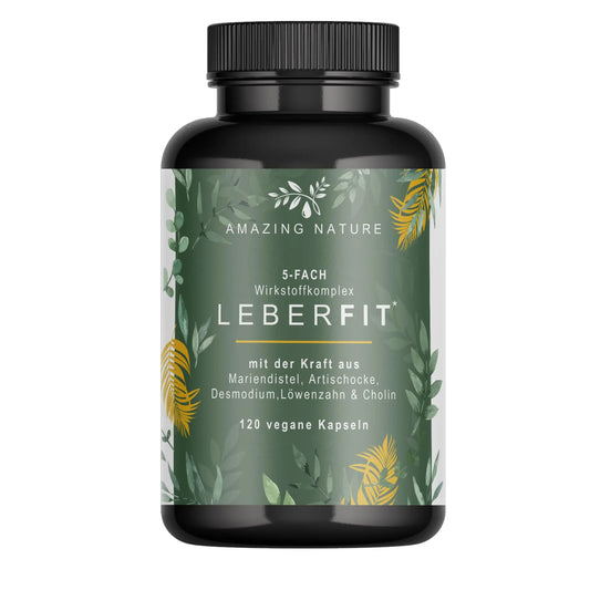LeberFit Mariendistel Kapseln Hochdosiert 5-Fach Komplex 1 x 120 vegane Kapseln Laborgeprüft aus 80% Silymarin Mariendistel Artischocke Löwenzahn Desmodium und Cholin.