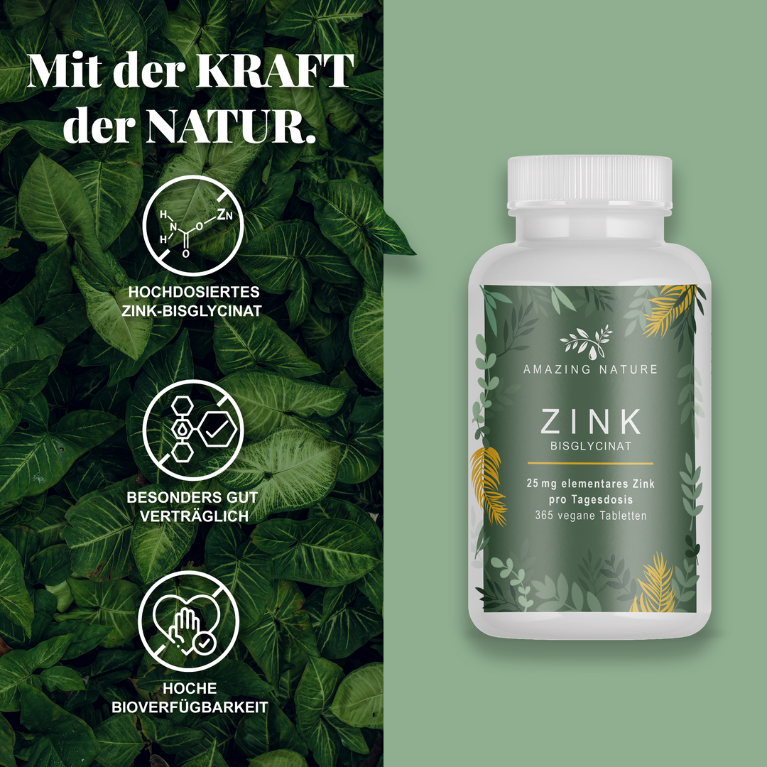 Zink 25mg - Zinkbisglycinat (Zink-Chelat) - 365 magenfreundliche Zink Tabletten