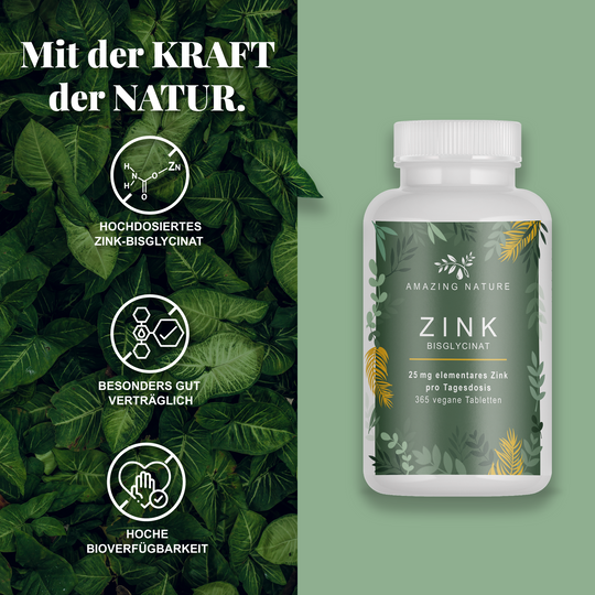 Zink 25mg - Zinkbisglycinat (Zink-Chelat) - 365 magenfreundliche Zink Tabletten